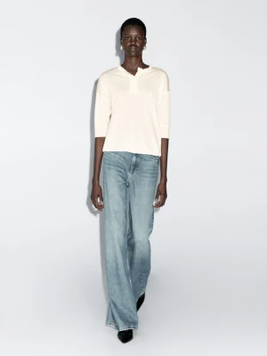 Sweter Z Mieszanki Wełny Bez Kołnierza - Surowy - - Massimo Dutti - Kobieta