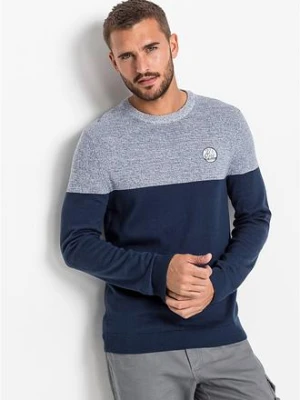 Sweter z gładkiej dzianiny we wzór colourblocking, z bawełną bonprix