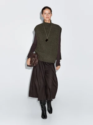 Sweter Z Golfem Bez Rękawów - Zielony - - Massimo Dutti - Female
