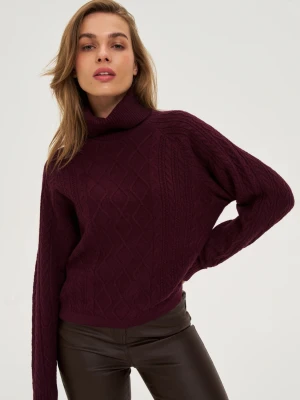 Sweter z golfem burgundowy Moodo