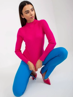 Sweter z golfem fuksjowy casual golf dekolt półgolf rękaw długi materiał prążkowany Merg selection