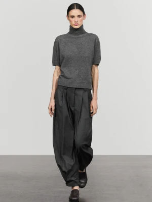 Sweter Z Golfem I Krótkim Rękawem - Szary Średni - Massimo Dutti - Female