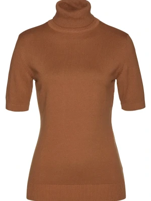 Sweter z golfem, krótki rękaw BonPrix brązowy