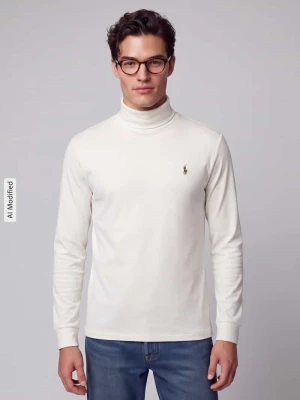 sweter z golfem o kroju regular fit z czystej bawełny Polo Ralph Lauren Biały