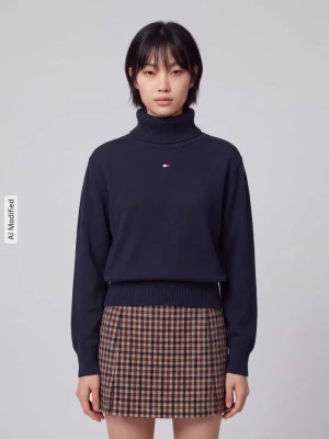 Sweter z golfem o kroju regular fit z czystej bawełny Tommy Jeans Granatowy