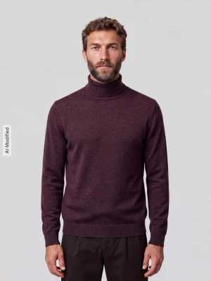 sweter z golfem o kroju regular fit z czystej wełny Jake*s Bordowy