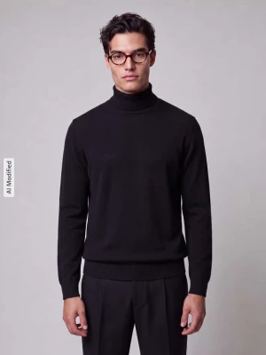 sweter z golfem o kroju regular fit z czystej wełny Jake*s Czarny
