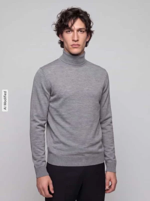 sweter z golfem o kroju regular fit z czystej wełny Jake*s Jasnoszary melanż