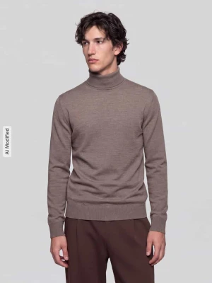 sweter z golfem o kroju regular fit z czystej wełny Jake*s Średniobrązowy