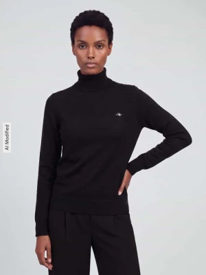 Sweter z golfem o kroju regular fit z mieszanki wełny i bawełny Gant Czarny