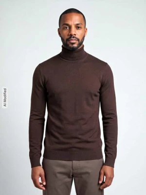 sweter z golfem o kroju regular fit z mieszanki wiskozy model 'WYLER' Only & Sons Czekoladowy