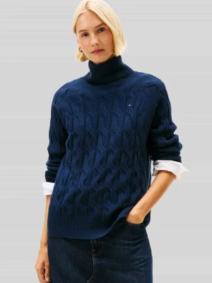 Sweter z golfem o kroju relaxed fit z czystej wełny Tommy Hilfiger Granatowy