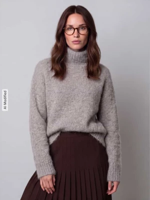 Sweter z golfem o kroju relaxed fit z mieszanki wełny z alpaki model 'GABRIELLA' Selected