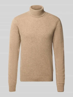 sweter z golfem o kroju slim fit z mieszanka wełny model 'Karl' Casual Friday Camel melanż