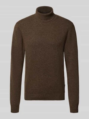 sweter z golfem o kroju slim fit z mieszanka wełny model 'Karl' Casual Friday Ciemnobrązowy