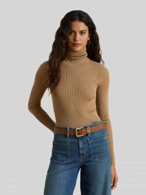 sweter z golfem o kroju slim fit z mieszanki bawełny i modalu Lauren Ralph Lauren Camel