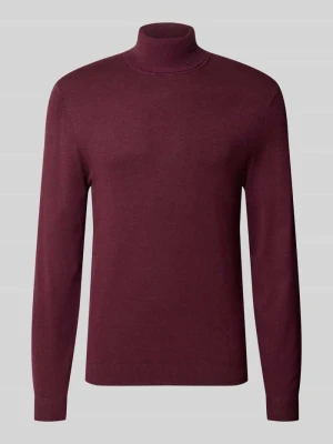 Sweter z golfem o kroju slim fit z mieszanki wiskozy z prążkowanymi ściągaczami MCNEAL Ciemnoczerwony melanż
