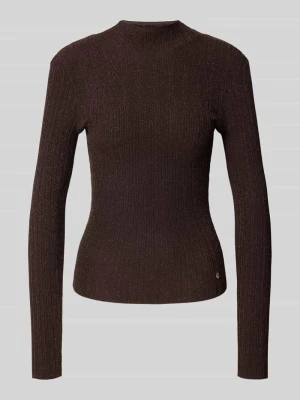 sweter z golfem o kroju slim fit z przędzą z połyskiem model 'Isabel' Guess Ciemnobrązowy