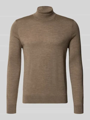 sweter z golfem o kroju slim fit z wełny Profuomo Średniobrązowy