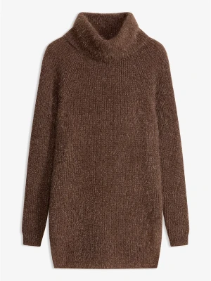 Sweter z golfem oversize BonPrix brązowy