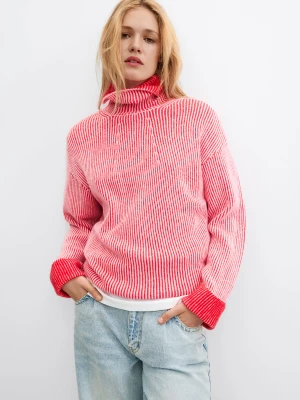 Sweter z golfem prążkowany Desigual czerwony