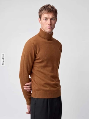 Sweter o kroju regular fit z czystej wełny model 'TRAY' Selected Miedziany