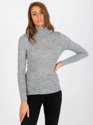 Sweter z golfem szary casual golf dekolt rękaw długi Merg selection