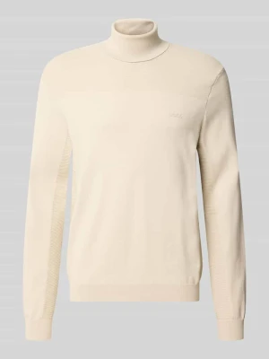 Sweter z golfem w kroju regular fit z mieszanki wełny Boss Piaskowy