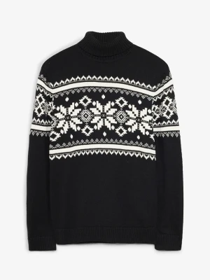 Sweter z golfem, w norweski wzór, z czystej bawełny BonPrix czarny