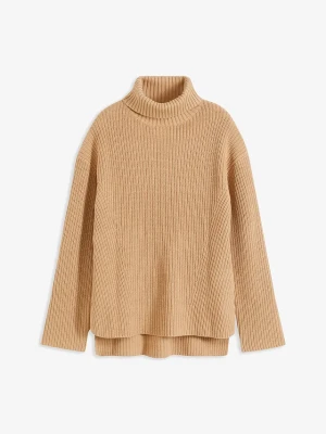 Sweter z golfem, z czystej bawełny organiczenej BonPrix beżowy