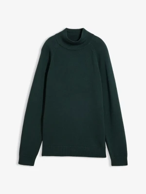 Sweter z golfem, z czystej bawełny BonPrix zielony
