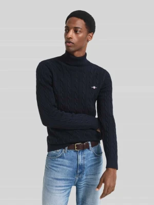 sweter z golfem z detal z logo Gant Granatowy