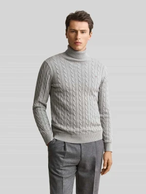 sweter z golfem z detal z logo Gant Jasnoszary