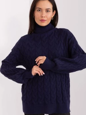 Sweter z golfem z dodatkiem wiskozy granatowy Wool Fashion Italia