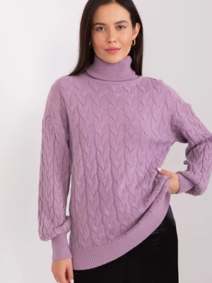 Sweter z golfem z dodatkiem wiskozy jasny fioletowy Wool Fashion Italia