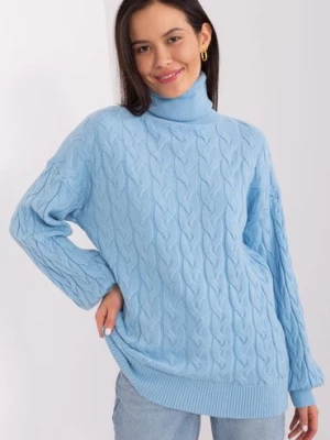 Sweter z golfem z dodatkiem wiskozy jasny niebieski Wool Fashion Italia