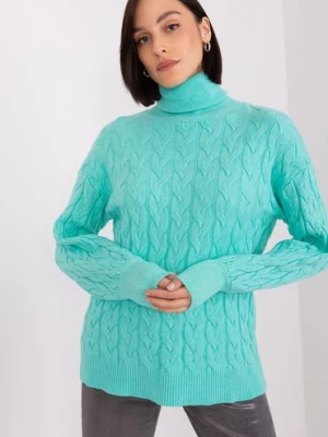 Sweter z golfem z dodatkiem wiskozy mietowy Wool Fashion Italia