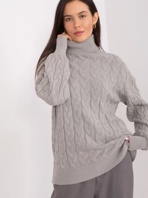 Sweter z golfem z dodatkiem wiskozy szary Wool Fashion Italia