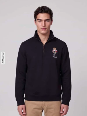 sweter z golfem z haftowanym motywem misia Polo Ralph Lauren Czarny