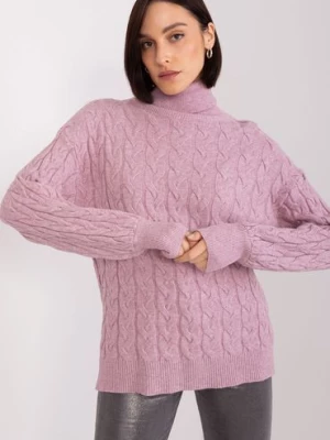 Sweter z golfem z miękkiej dzianiny jasny fioletowy Wool Fashion Italia