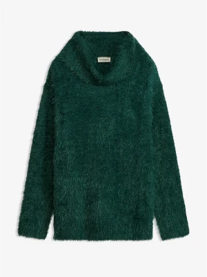 Sweter z golfem z miękkiej przędzy puchowej BonPrix zielony