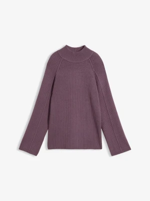 Sweter z golfem z mieszanki wiskozy BonPrix fioletowy