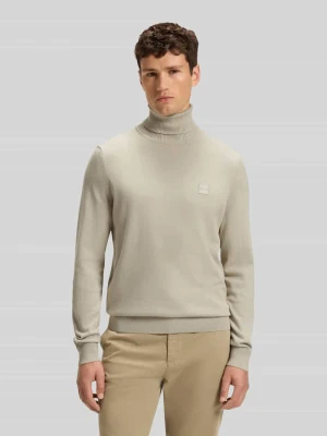 sweter z golfem z naszywką z logo z kaszmiru Boss Piaskowy