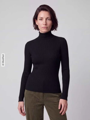 sweter z golfem w kroju slim fit z mieszanka wiskozy model 'KAROL' Only Czarny