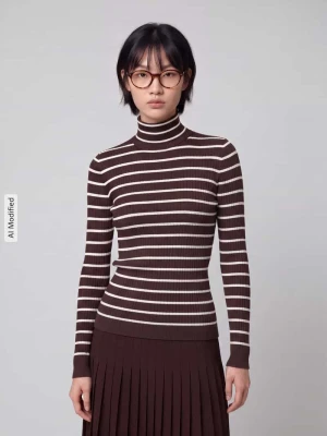 sweter z golfem w kroju slim fit z mieszanka wiskozy model 'KAROL' Only Czekoladowy