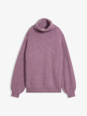 Sweter z golfem z rękawami typu bufki BonPrix fioletowy