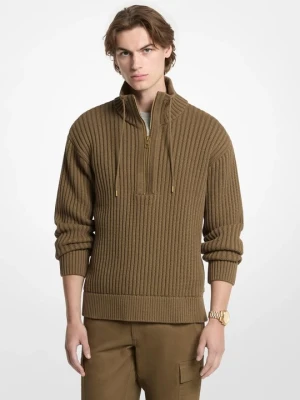 Sweter z golfem z teksturowanej mieszanki bawełny Michael Kors ZIELONY DUFFLE (Zielony)