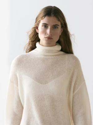 Sweter Z Golfem Z Wełnianej Dzianiny - Biały Złamany - - Massimo Dutti - Kobieta