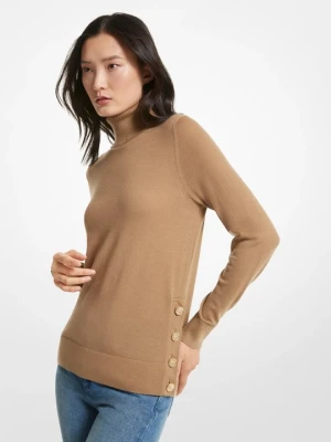 Sweter z golfem z wełny z merynosów Michael Kors CIEMNA SKÓRA WIELBŁĄDA (Brązowy)