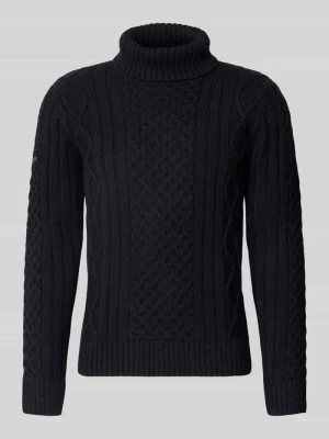 sweter z golfem ze ściegiem warkoczowym Superdry Ciemnoniebieski melanż